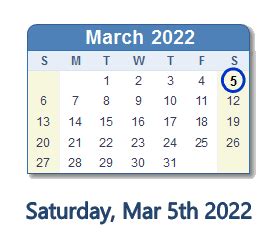 March 5, 2022 (Saturday) .